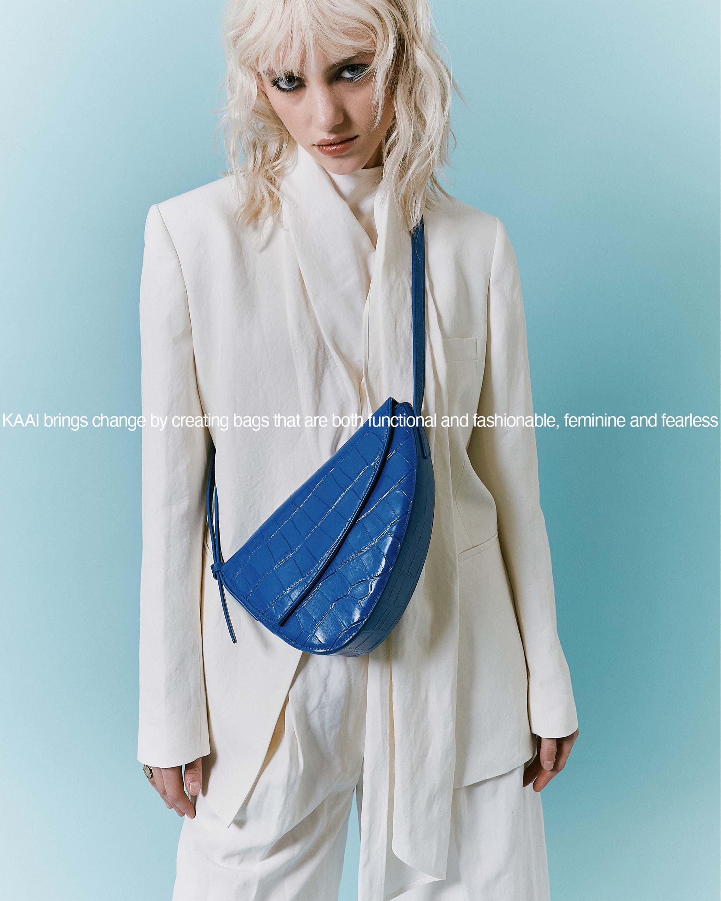 Rebel Cross Body  - soft croco electric blue - Image 5