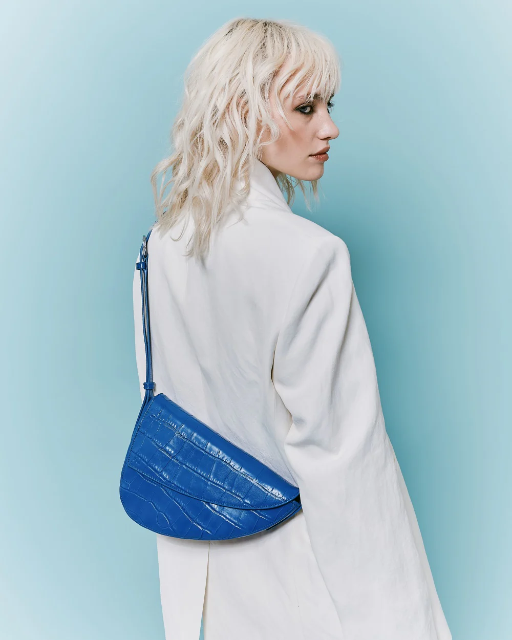 Rebel Cross Body  - soft croco electric blue - Image 6